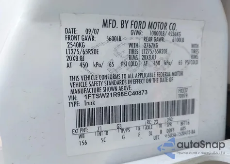 2008 Ford F-250 Fx4/Harley-Davidson/King Ranch/Lariat/Xl/Xlt z USA, uszkodzony, nr VIN 1FTSW21R98EC40873